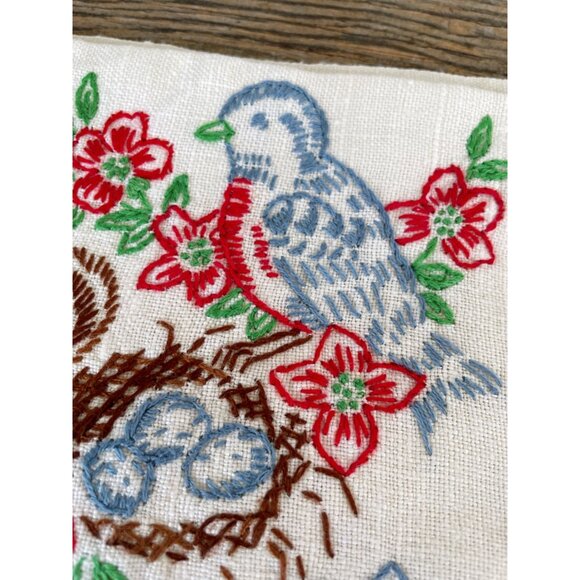 Vintage 1930s Lot 3 Tea Towels Embroidery Birds Butterfly Cottage Core - Picture 11 of 13